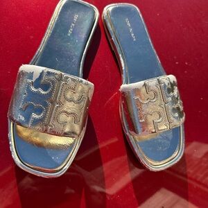 Tory Burch New Metallic gold foil Slide Sandals